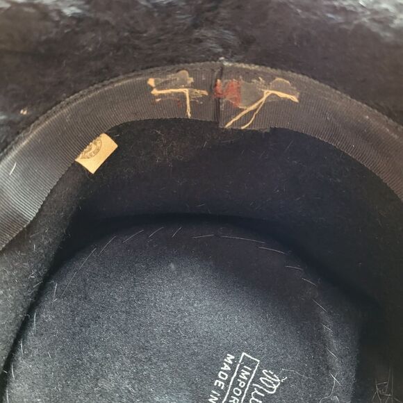 VINTAGE 50s Musketeer black furry flat top fedora‎ rolled brim bucket hat - Picture 5 of 8